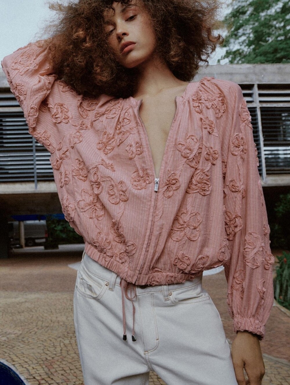 ZARA OVERSIZED TEXTURED FLORAL JACKET